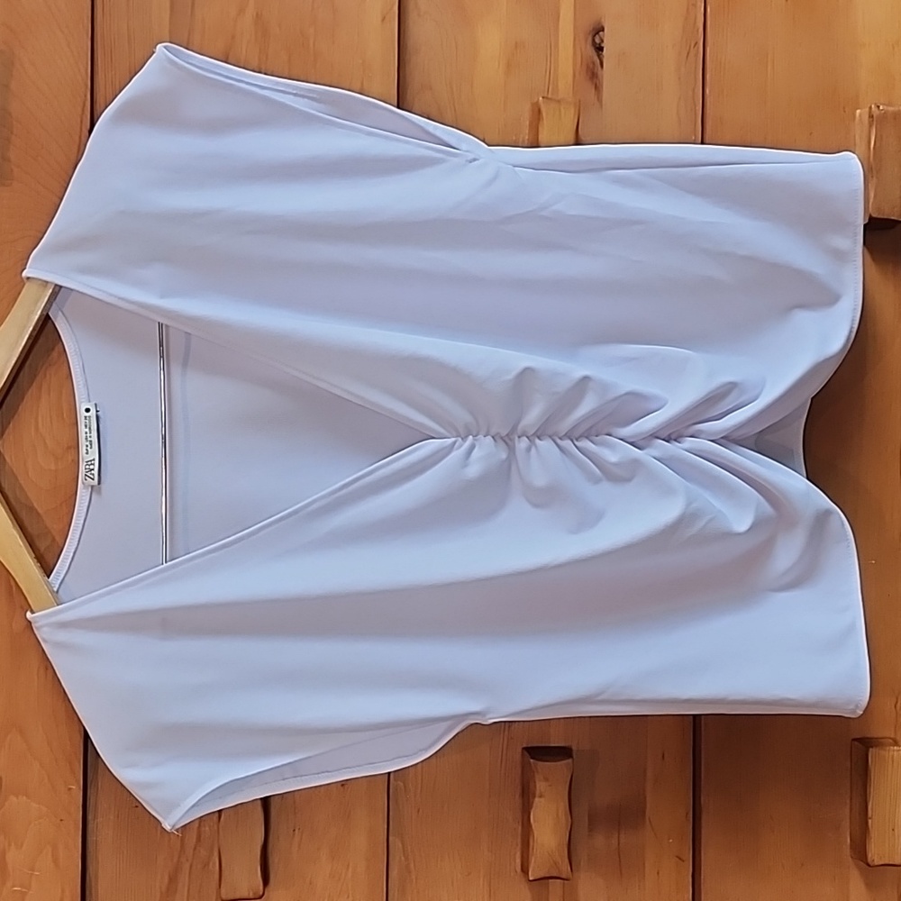 Zara: Sleeveless Gathered Front Tank, White, Medium